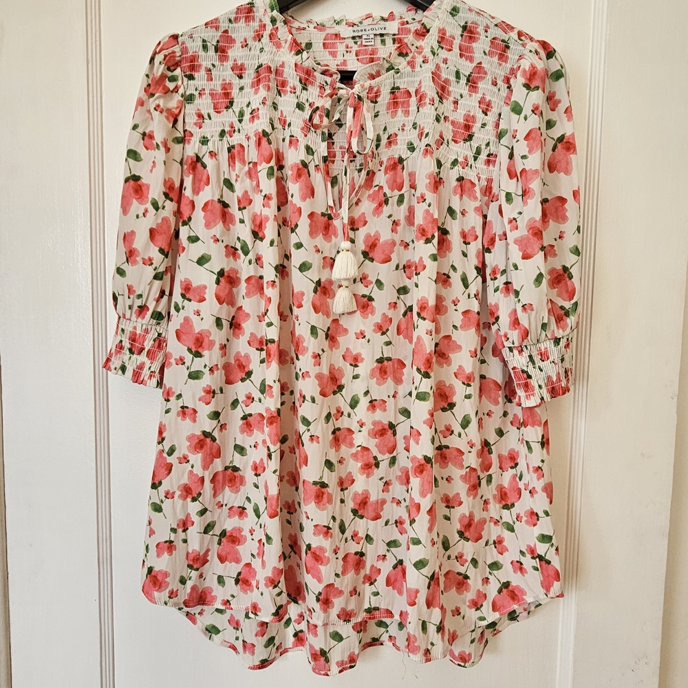 Rose & Olive White Smocked 3/4 Sleeve Blouse